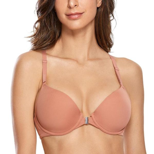 

women's seamless smooth foam full coverage underwire front closure racerback bra plus size, Red;black