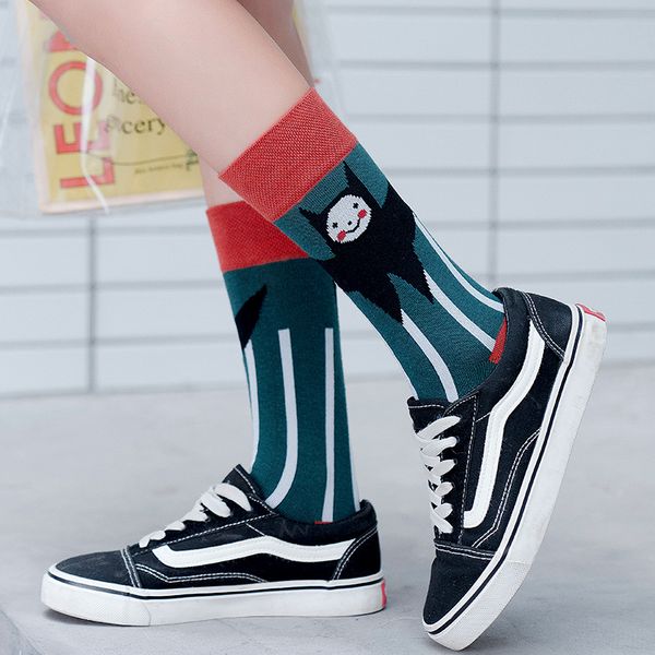 

street style мультфильм хлопок жаккардовые стильный casual crew женщины носки, Black