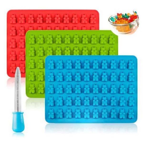 

50 holes bear silicone candy mold bears shaped soft chocolate with droppers ice cube tray sweet molds bh3064 tqq