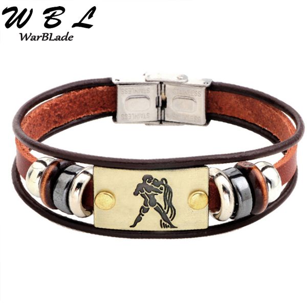 

2020 new 12 constellations bracelets bangles fashion jewelry leather bracelet men personality zodiac signs wristband wbl, Golden;silver