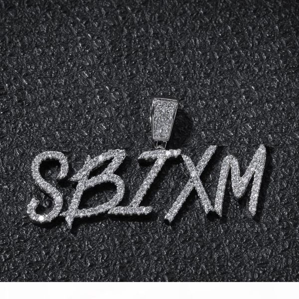 

a-z hiphop custom name cursive writing initial letters pendant with 24inch rope chain gold silver bling zirconia men jewelry