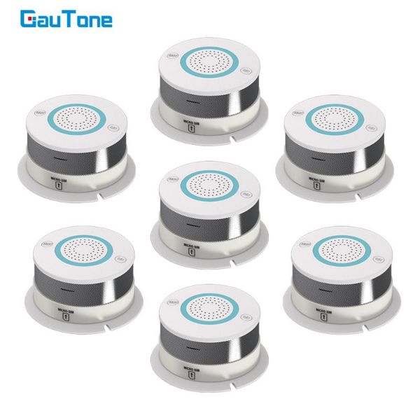 

gautone 438g gsm smoke detector fire protection alarm sensors for home security alarm system support sim card send message, Black;white