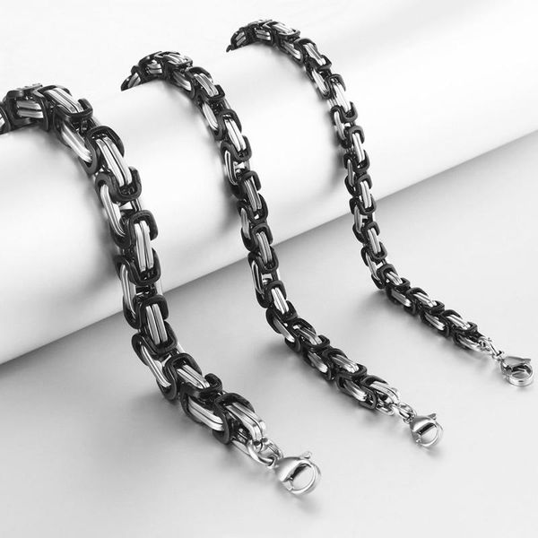 

2pcs 5/6/8mm stainless steel chain bracelets for men hip hop strong rock bracelet black color byzantine link chains male jewelry