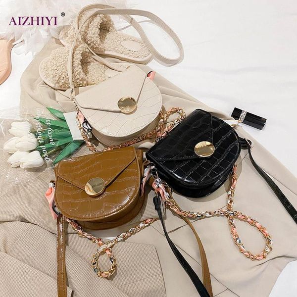 

fashion saddle shoulder bag women alligator pu mini chain crossbody handbag