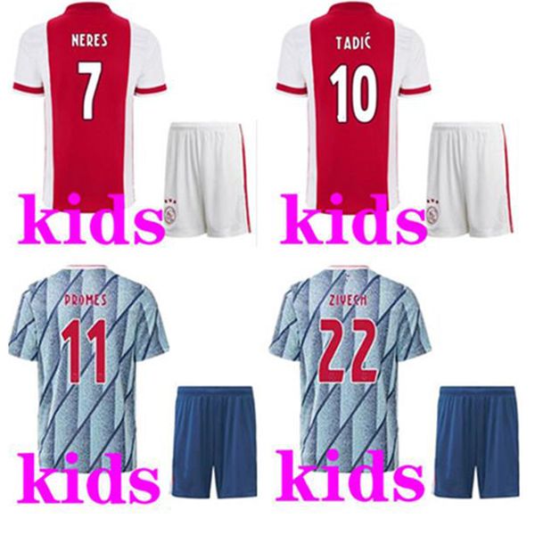 

thai quality 20/21 ajax fc kids soccer jersey 2020 klaassen fischea bazoer milik home away football uniforms shirt ajax kids child, Black