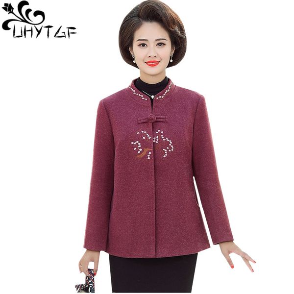 

uhytgf 4xl plus size coat female fashion embroidered short wool coat collar collar loose casual autumn winter jacket women 550, Black