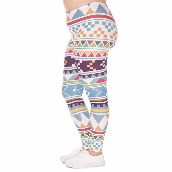 

fashion large size women leggings aztec morski printing stretch high waist plus size trousers pants for plump women, Black