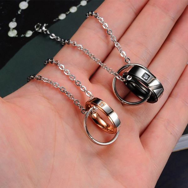 

pendant necklaces necklace women letter stainless steel chain men round couple hip hop gold black boho jewelry wholesale, Silver