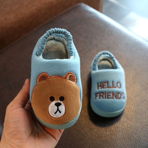 

children baby boys home slippers shoes kids girls cute cartoon bear indoor shoes non-slip soft bottom cotton slippers warming, Black;grey