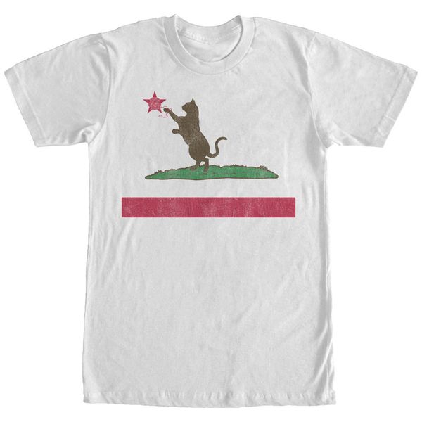 

2019 fashion 100% cotton t shirt california flag cat mens graphic t shirt