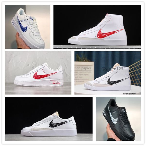 

2020 1 blazer low mid 77 эскиз swooshs пакет схематическая high low мужчины женщины 1s схематическое белый черный красный повседневная обувь, Black