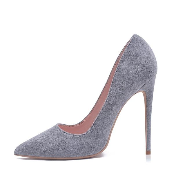

elasabet tang flock leather gray high heels apring autumn women's pumps shoes woman plus size 5-12 ladies stiletto heel pumps, Black