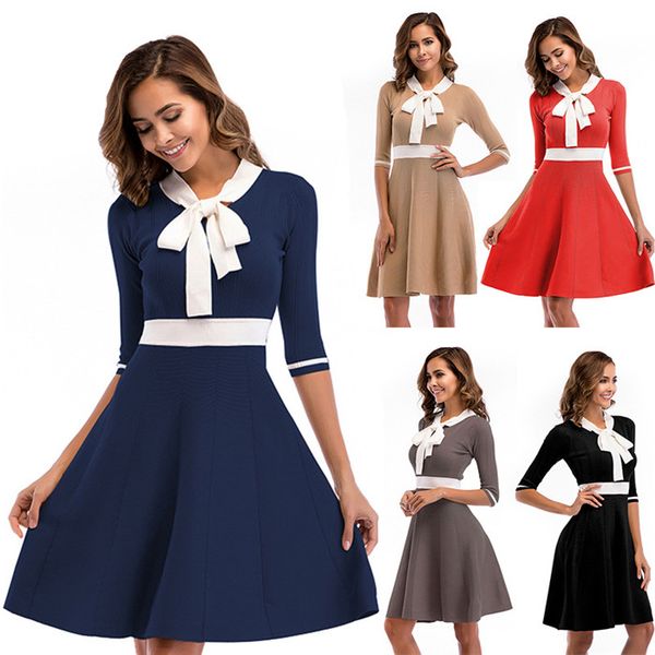 

fashion elegant womens designer dresses summer high waist patchwork knit clothing with bow high street slim women casual dresses, Black;gray