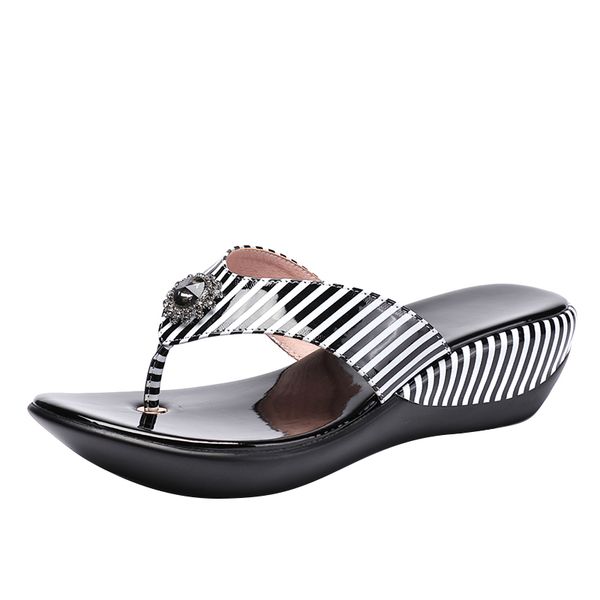 

women wedges flip flops genuine leather platform sandals fashion ladies slippers shoes 2020 summer woman shoe female footwear, Black