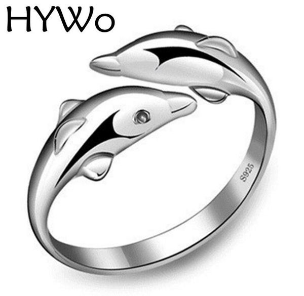 

hywo double dolphin 925 sterling silver rings with women wedding & party fashion logo s925 rings fit pandora love wholesale