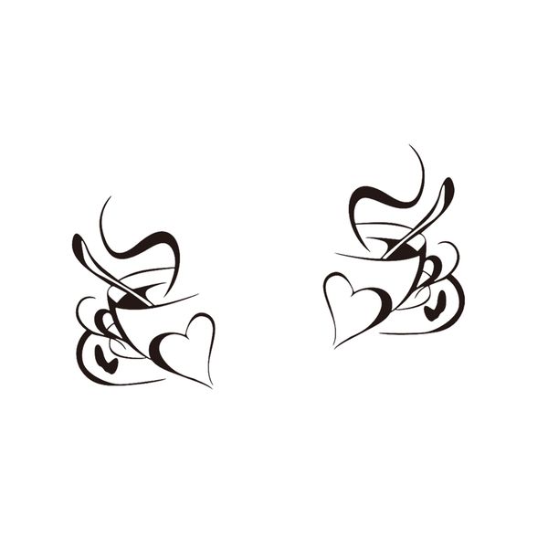 

1 pair with heart art coffee cup mural home decor kitchen wall sticker pvc