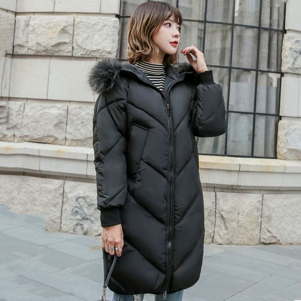 

2020 winter jacket women hooded fur collar warm thicken female long coat black gray parka loose