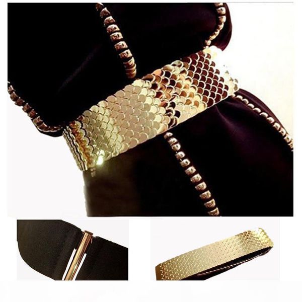 

4.5cm wide elastic black belt women gold belt metal fish skin keeper belts for women cinto feminino s m l bg-013, Black;brown