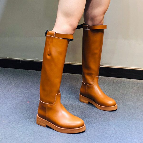 

prova perfetto fashion new winter long boots genuine leather buckle thick bottom knight boots england retro women, Black