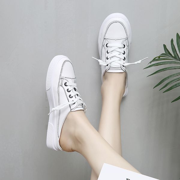 

2020 women sandals summer shoes flat half slippers leather shoes sneakers flip flops mule woman sandals size 35-40, Black