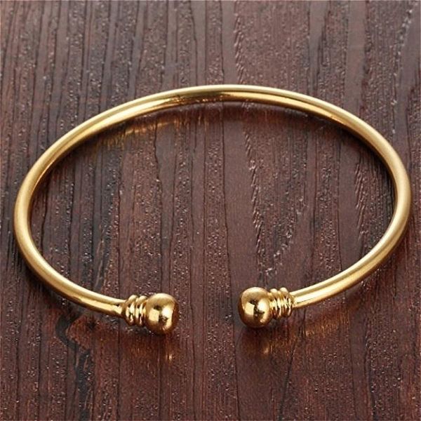 

women's fashion gold plated bangle bracelet cuff popular simple open bangles two bead bridal wedding jewelry, Black