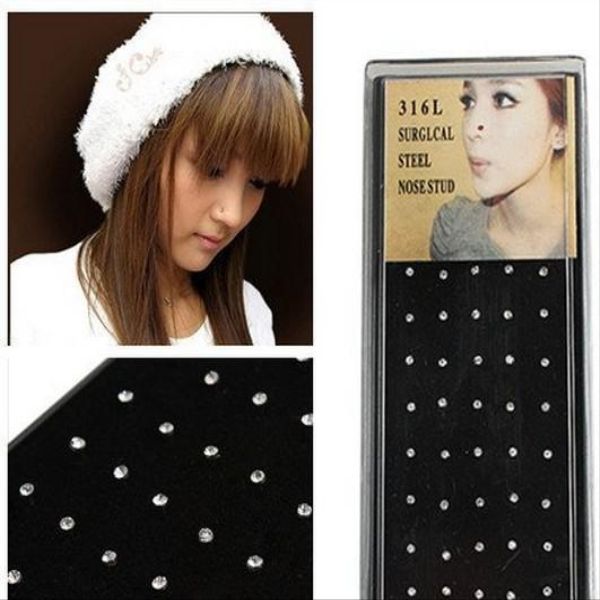 

jewelry surgical stud fashion steel piercing body ring nose 400pcs(10 boxes) 316l crystal stainless footballshoe riwgp, Silver