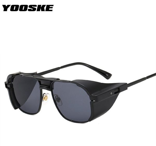 

yooske vintage luxury steampunk солнцезащитные очки мужчины качества с боковыми щитками ретро солнцезащитные очки 2020 brand design punk gog, White;black