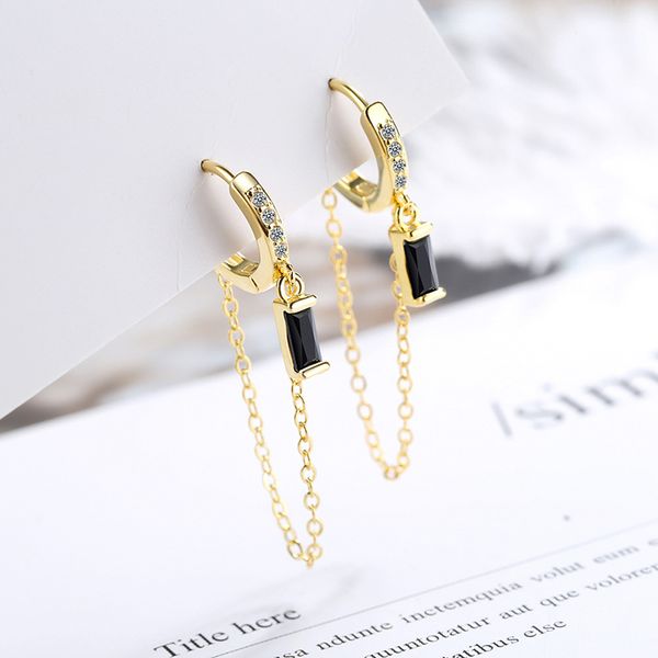 

hoop & huggie gold chains black crystal square charms decorations earrings for women hoops wedding jewelry earring ali20006, Golden;silver