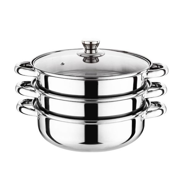 

28cm steamer pot cookware stainless steel 3 tier large with handles visual cover