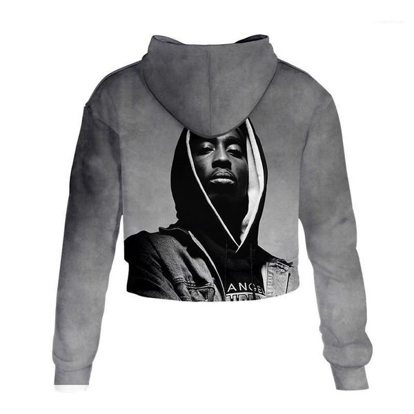 

long sleeve hooded female sweatshirts 2pac 3d printed womens hoodies hiphop fashion rapper high waist womens hoodies, Black