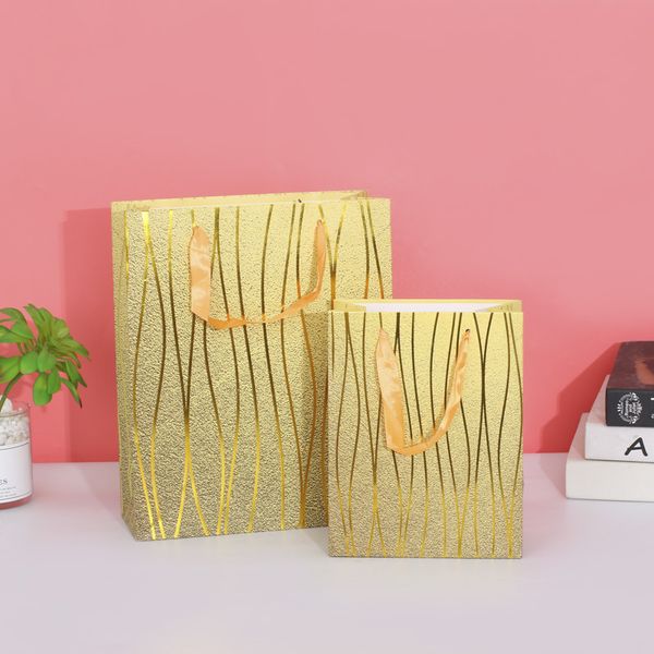 

12pcs bronzing portable kraft paper bag shopping cosmetic clothes wig packaging bag birthday wedding gift bags bolsas de papel