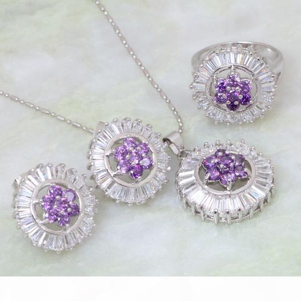 

new arrives fashion jewelry sets silver plated jewelry set inlay amethyst pendants ring earring s042