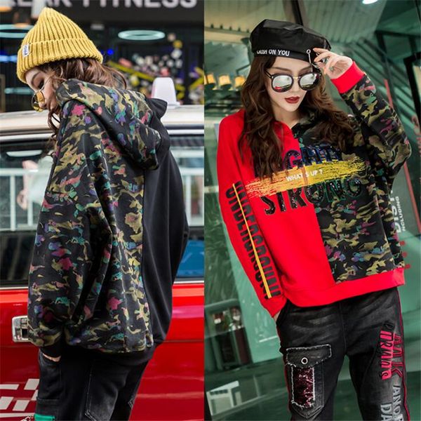 

2020 harajuku spring autumn new hooded pullover embroidery long sleeve stitching pullover loose letter print hoodies blouse, Black