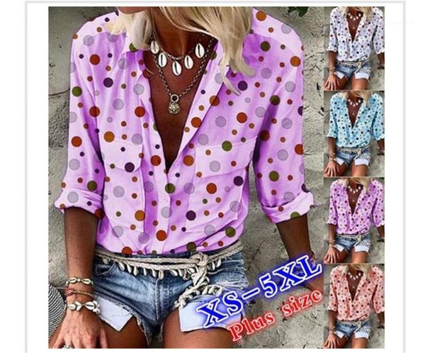 

dot printed single breasted long sleeve pockets casual female clothing autumn ladies designer plus size 5xl blouses polka, White
