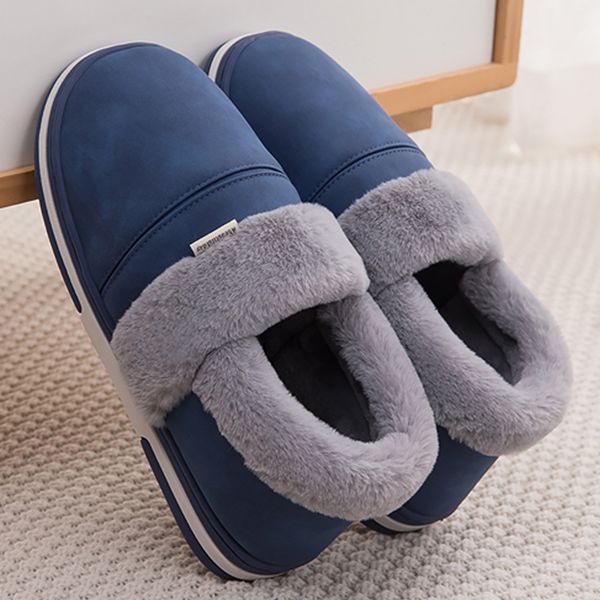 

winter woman slippers platform velvet ladies slippers waterproof pu leather warm home soft comfy women shoes, Black