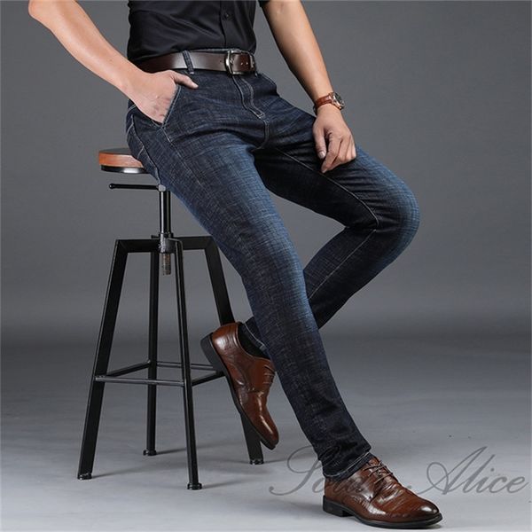 

men's jeans 2021 straight middle-aged high-end business slim casual pants, Blue