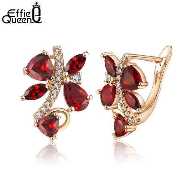 

effie queen elegant stud earrings for women with shiny red color cubic zirconia stone gift new01, Golden;silver