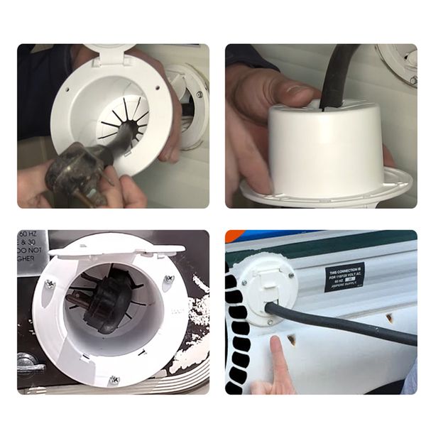

rv electric cord cable hatch for 30 50 amp power cords round polar white