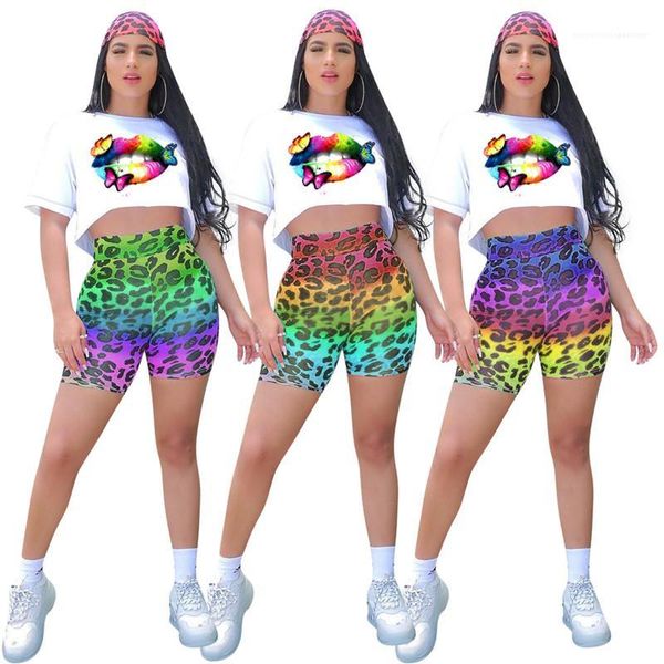 

womens two piece shorts solid color lips printed short leopard printed fashion pants luxury designer, White