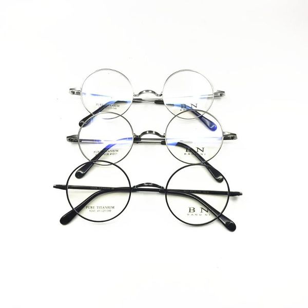 

pure titanium vintage 45mm small round eyeglass frames full rim rx able glasses, Black
