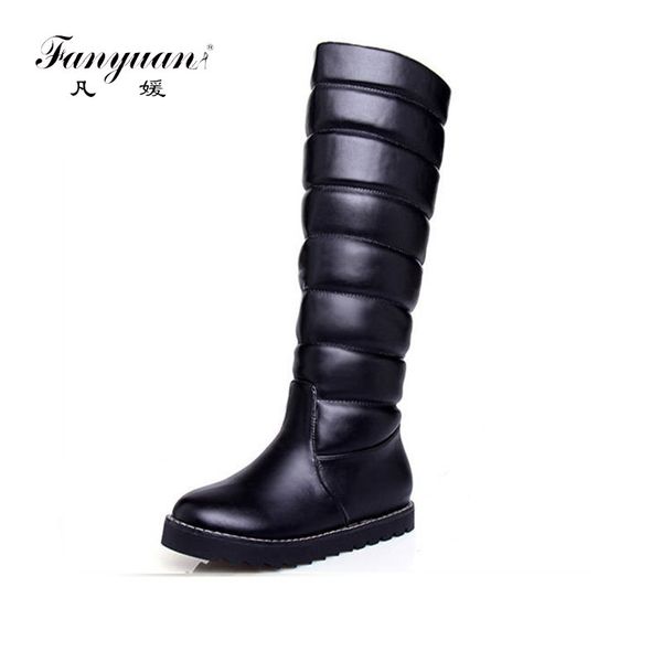 

fanyuan 2020 new arrival knee high boots solid colors winter snow boots women waterproof round toe pu platform shoes woman, Black