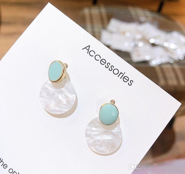 

925 silver needle blue pearl round stud female temperament sweet lovely002, Golden;silver