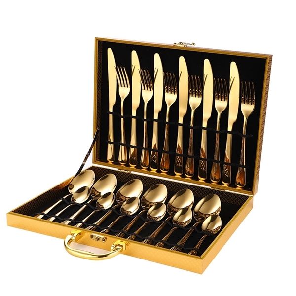 

tablewellware dinner kitchen tableware gold 24 pcs stainless steel cutlery gift set spoon and fork dropshipping x0924