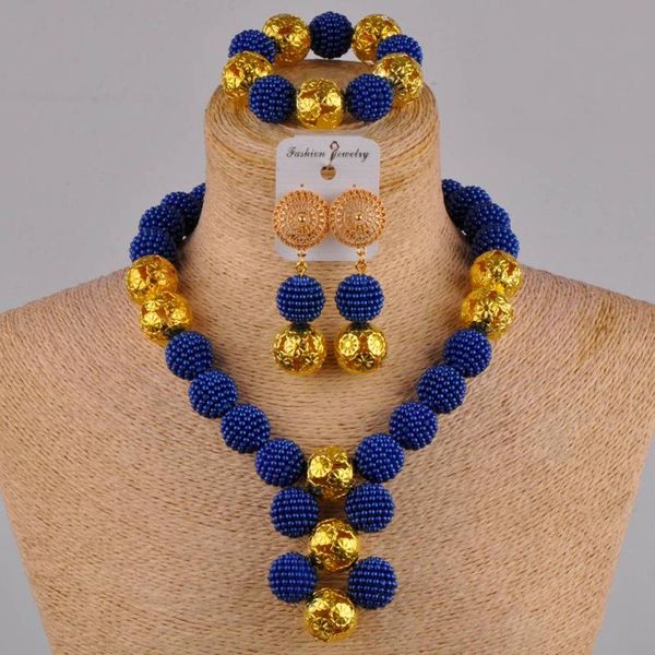 

royal blue necklace african jewelry set simulated pearl nigerian wedding beads costume jewelry sets for women fzz30, Silver