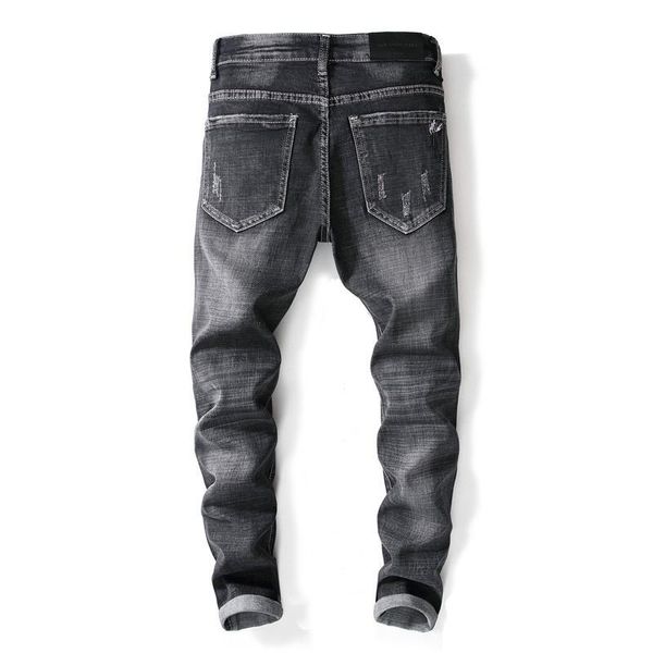 

2020 new streetwear jeans homme pencil biker denim pants embroidery skinny jeans men, Blue