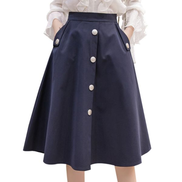 

high waist pleated ball gown long skirt faldas 2020 autumn women's retro knee length midi skirt harajuku tutu skirts aq445, Black