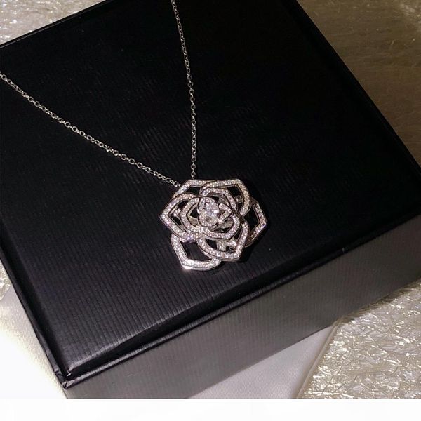 

woman jewelry fashion rose necklace 925 silver flower pendant necklace for women love gift 40-45cm