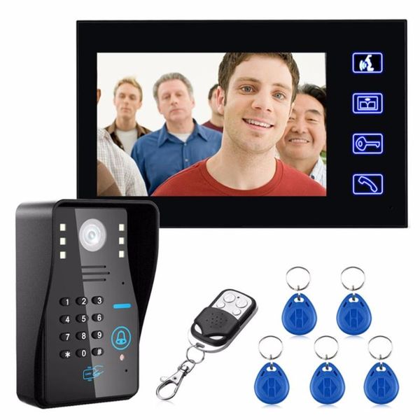 

7 inch color hd touch screen wired rfid password video door phone doorbell with ir camera 200m remote control system intercom