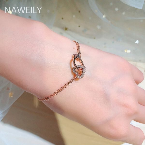 

fashion chain bracelet gold color women love heart circle link bracelet crystal bracelets bangles valentine's day gift, Black