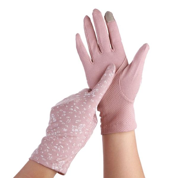

women summer floral touchscreen gloves non-slip mesh sunscreen driving mittens, Blue;gray